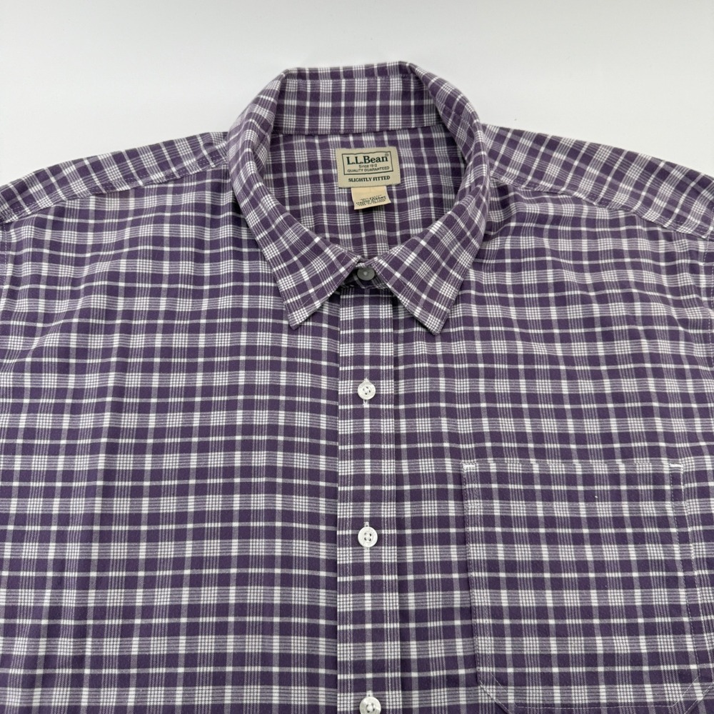 L.L. Bean Button Down Shirt Men XL Purple Plaid Cotton Slightly Fitted 515085
